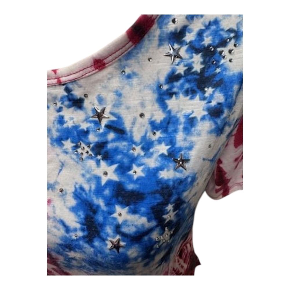 89th & Madison Red White and Blue Asymmetrical Short Sleeve Top - Picture 4 of 6